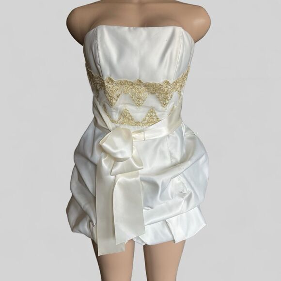 Vintage Gunne Sax Jessica McClintock Strapless Creme Satin Ruched Prom Dress - Picture 10 of 10